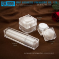 Beautiful pearl white colored crystal high-end double layers square acrylic plastic cosmetic sample packaging